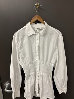 MONKL Women's White Long Sleeves Top Sz M Blouse Button Up Down Pre Owned (AA 02
